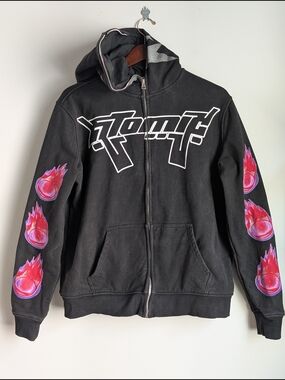 Atomic Full Zip Graphic Hoodie Men's M Embroidery Y2K Oversized Streetwear Goth